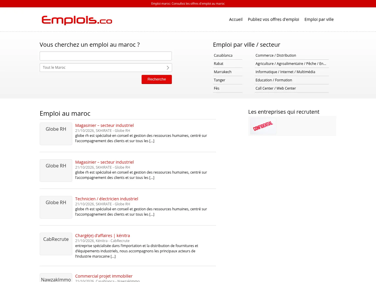 Emplois website screenshot