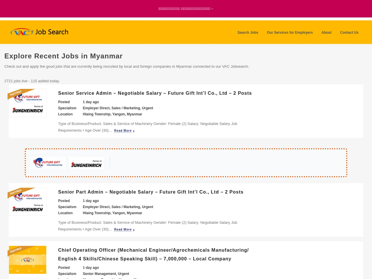 VAC Jobsearch website screenshot