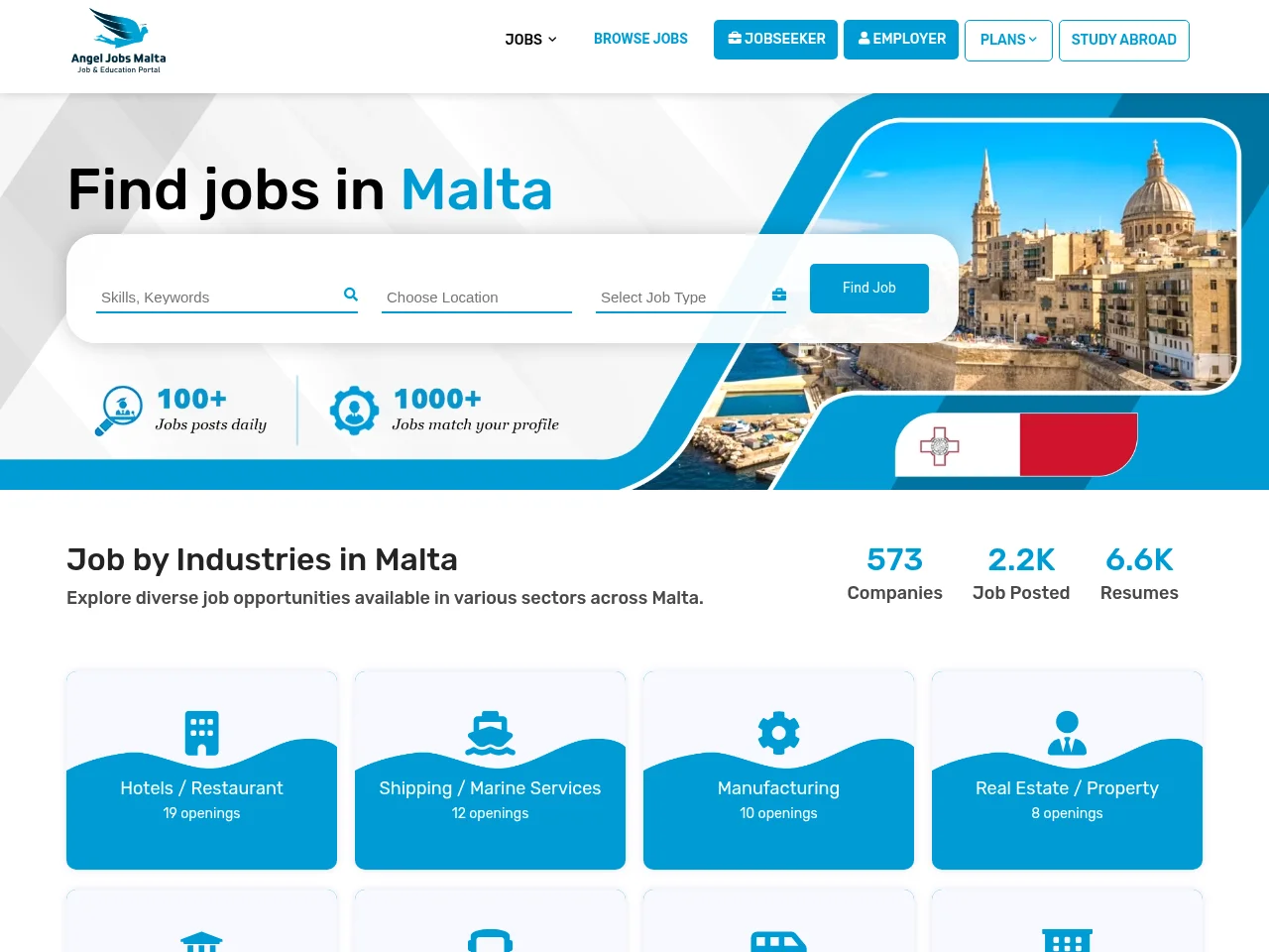 Angel Jobs Malta screenshot Angel Jobs Malta website screenshot