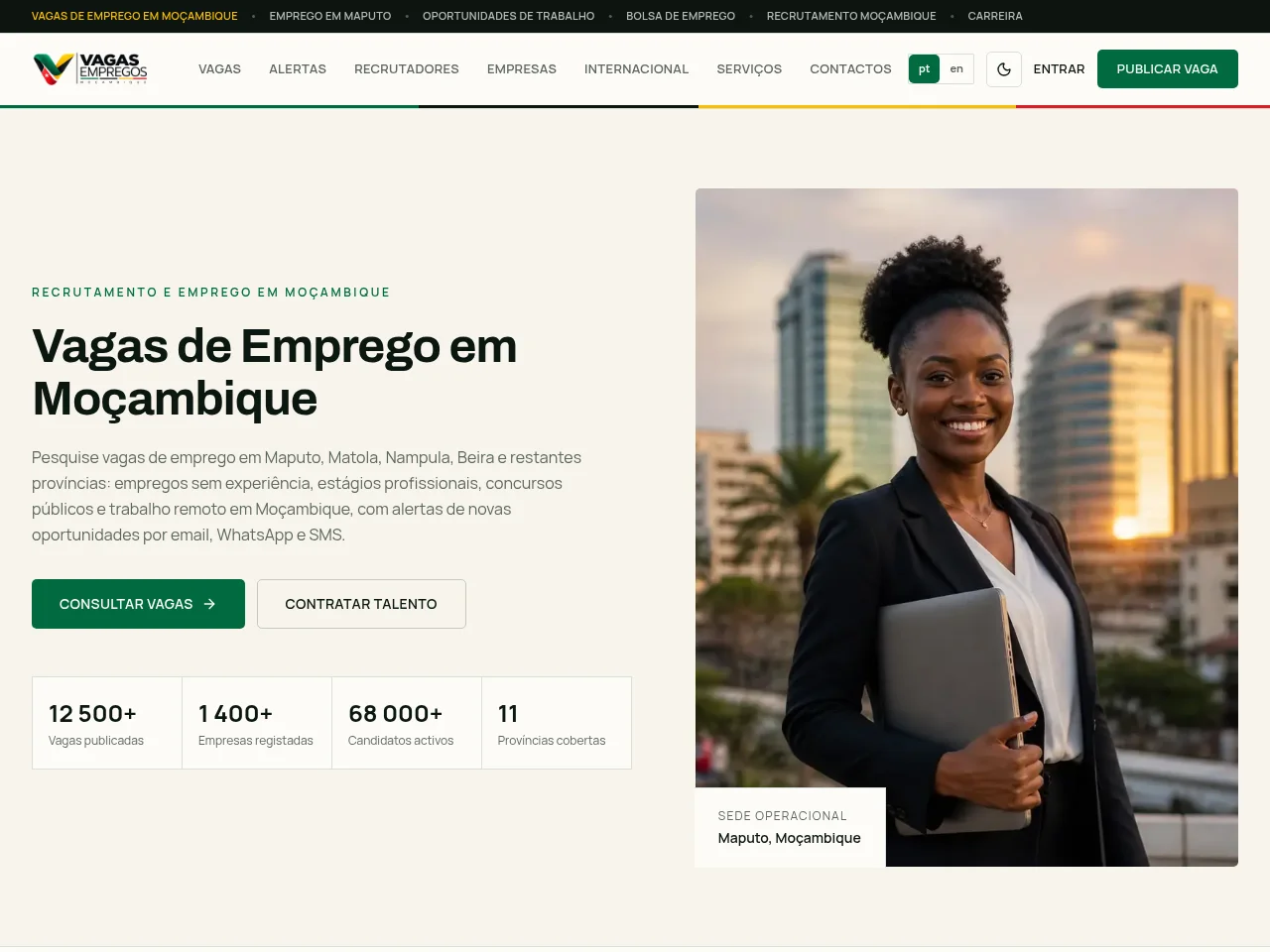 Vagas & Empregos em Moçambique website screenshot