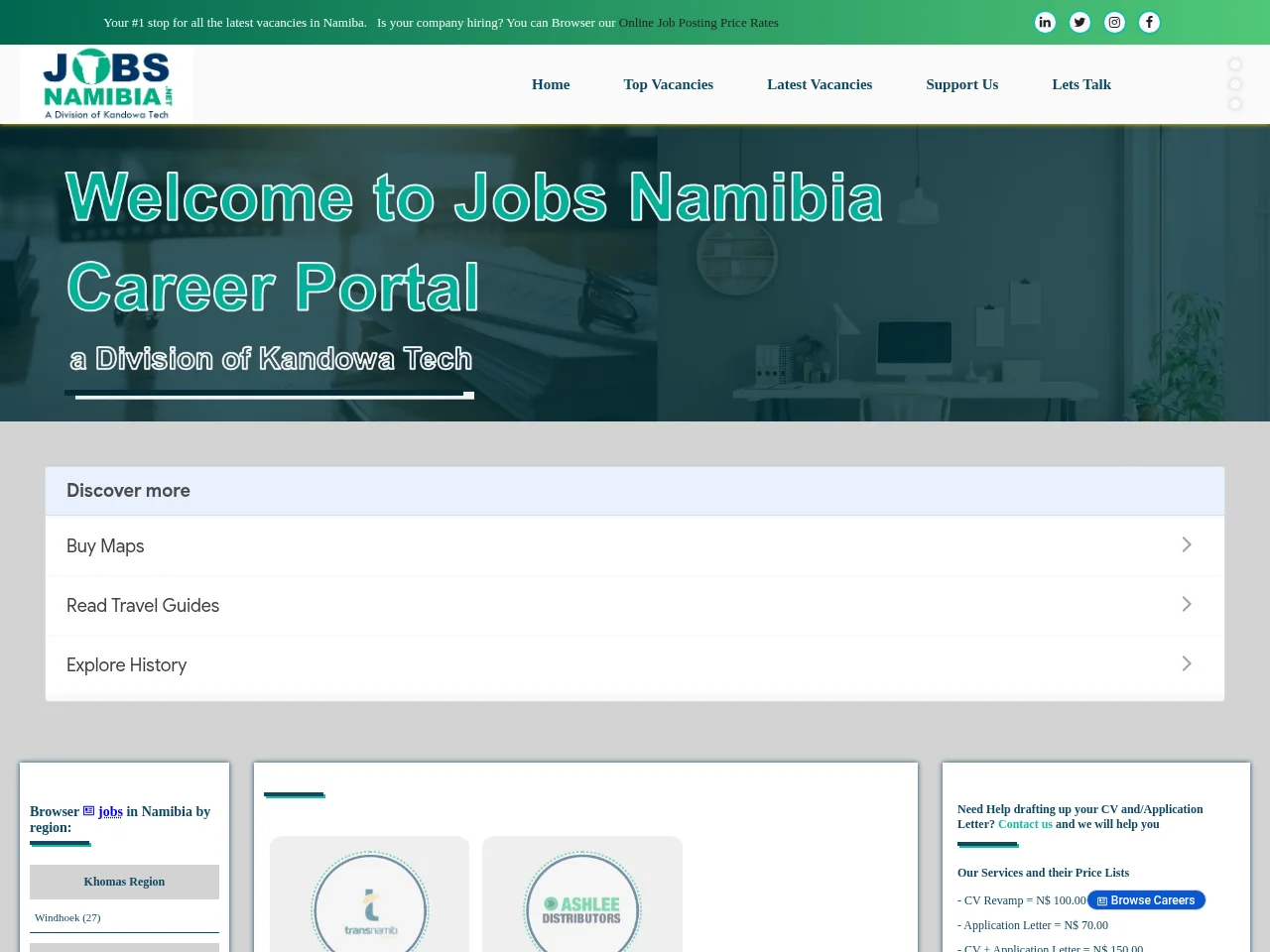 Jobs Namibia website screenshot