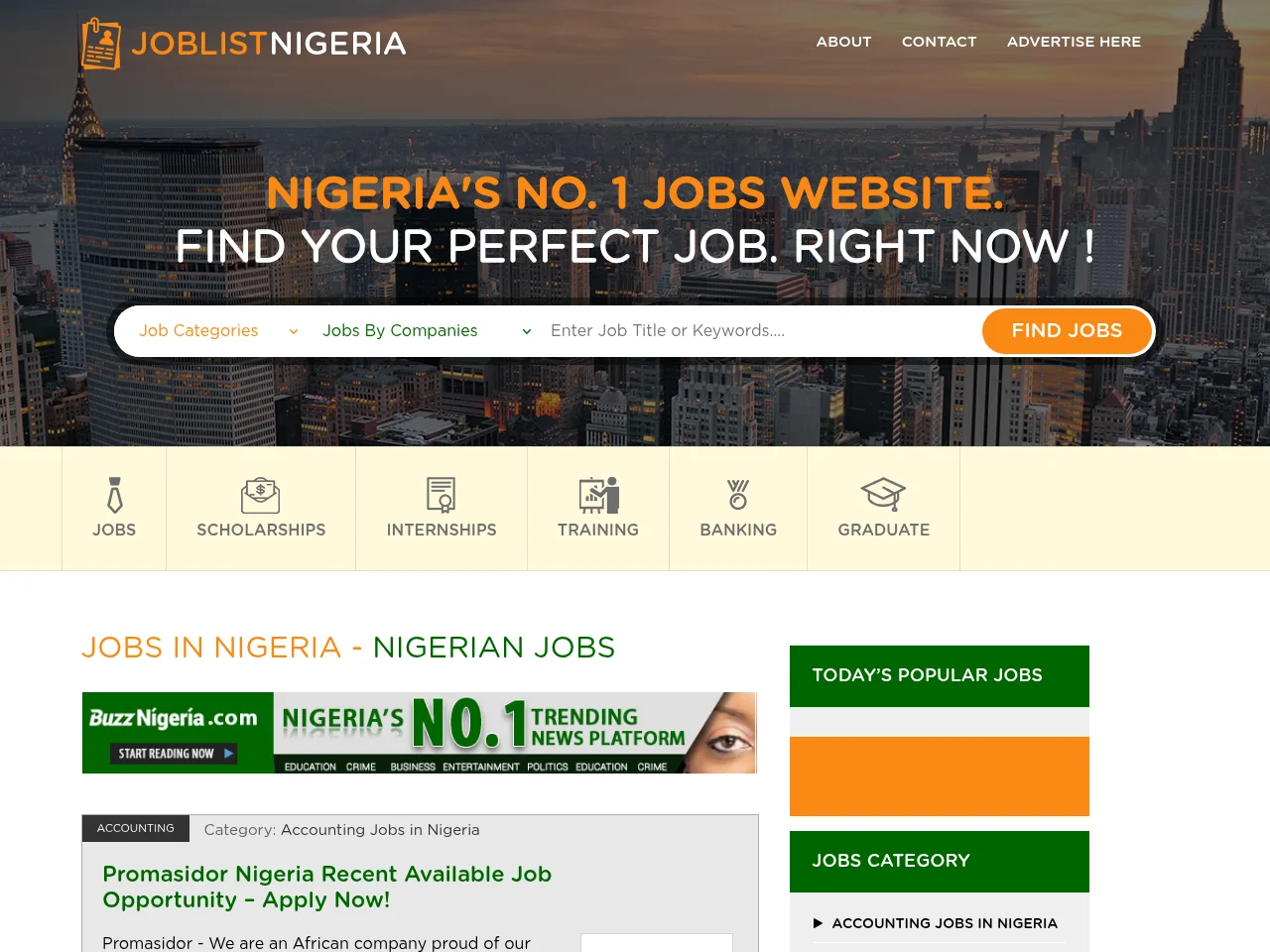Joblist Nigeria website screenshot