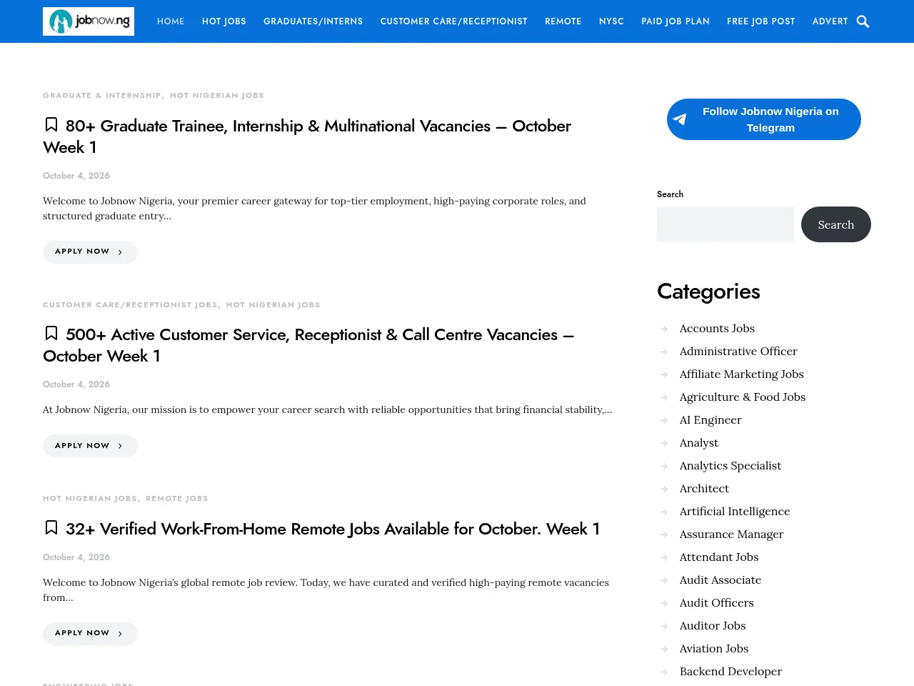 Jobnow Nigeria website screenshot