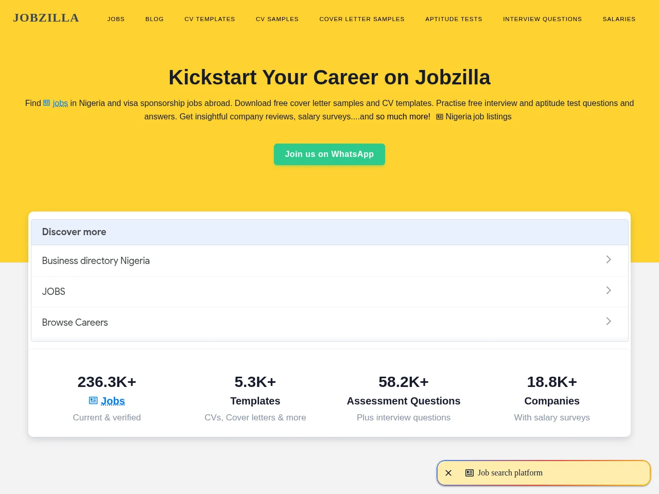 Jobzilla website screenshot