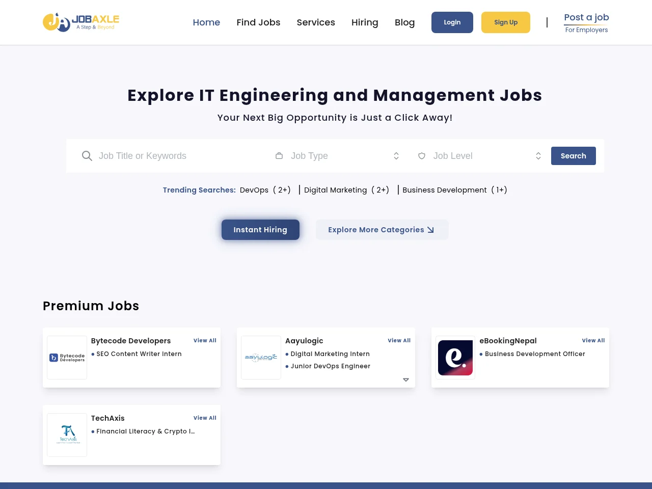 JobAxle website screenshot