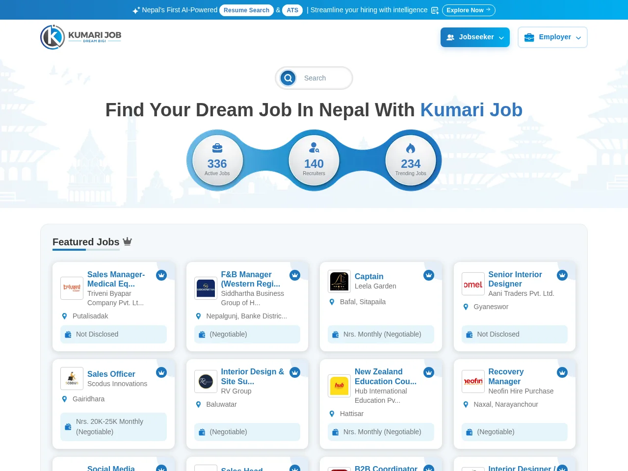Kumari Job website screenshot