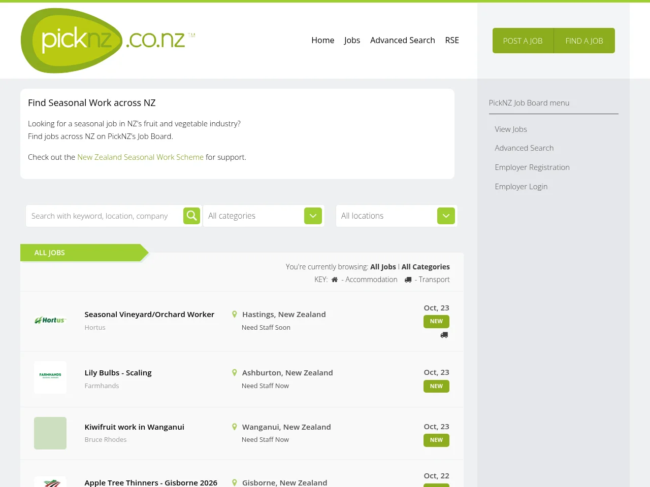 PickNZ Jobs screenshot PickNZ Jobs website screenshot