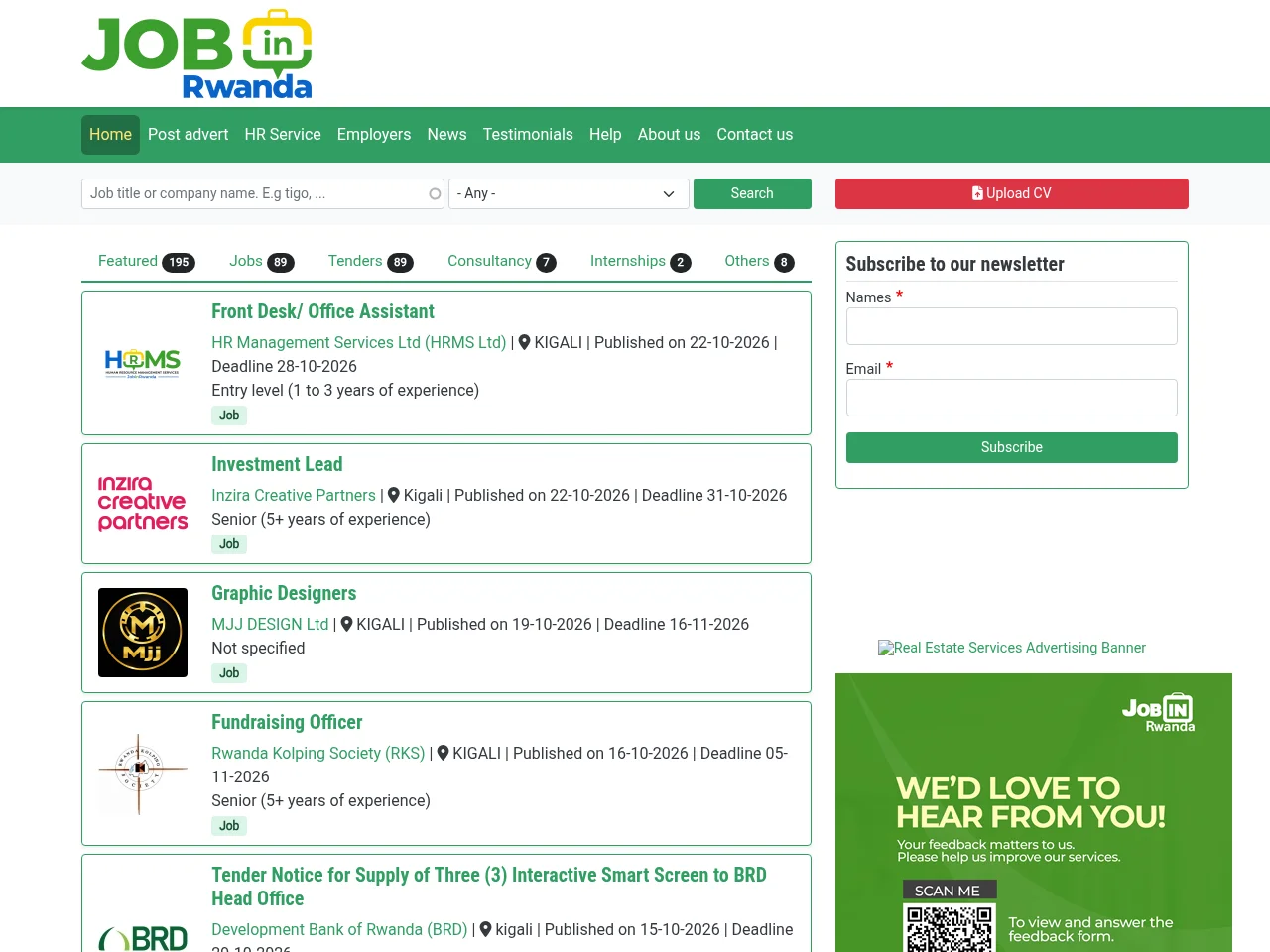 Job in Rwanda website screenshot