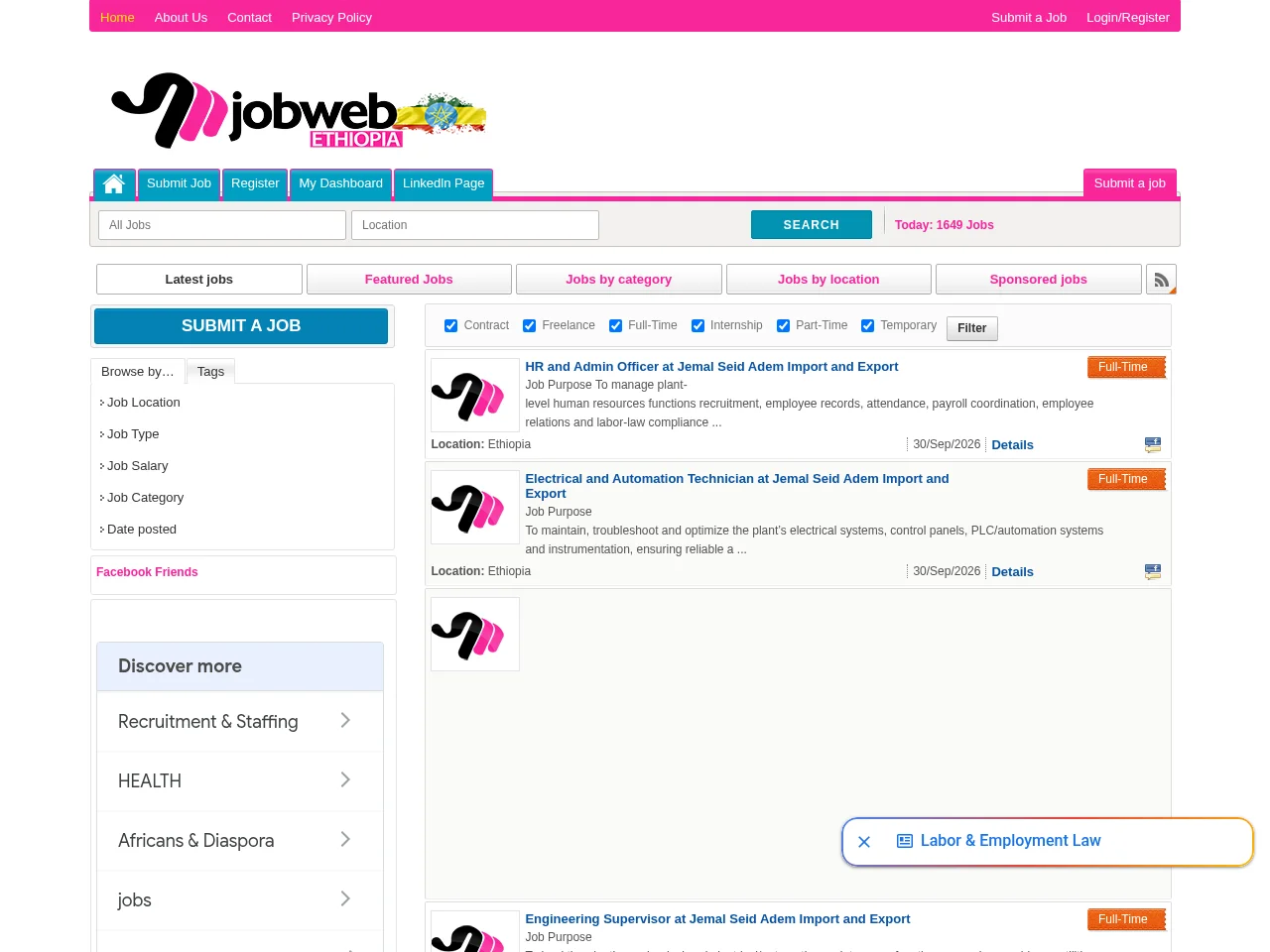 Jobweb Ethiopia website screenshot