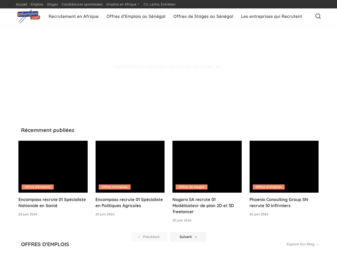 Offre d'emplois et de stages au Sénégal website screenshot