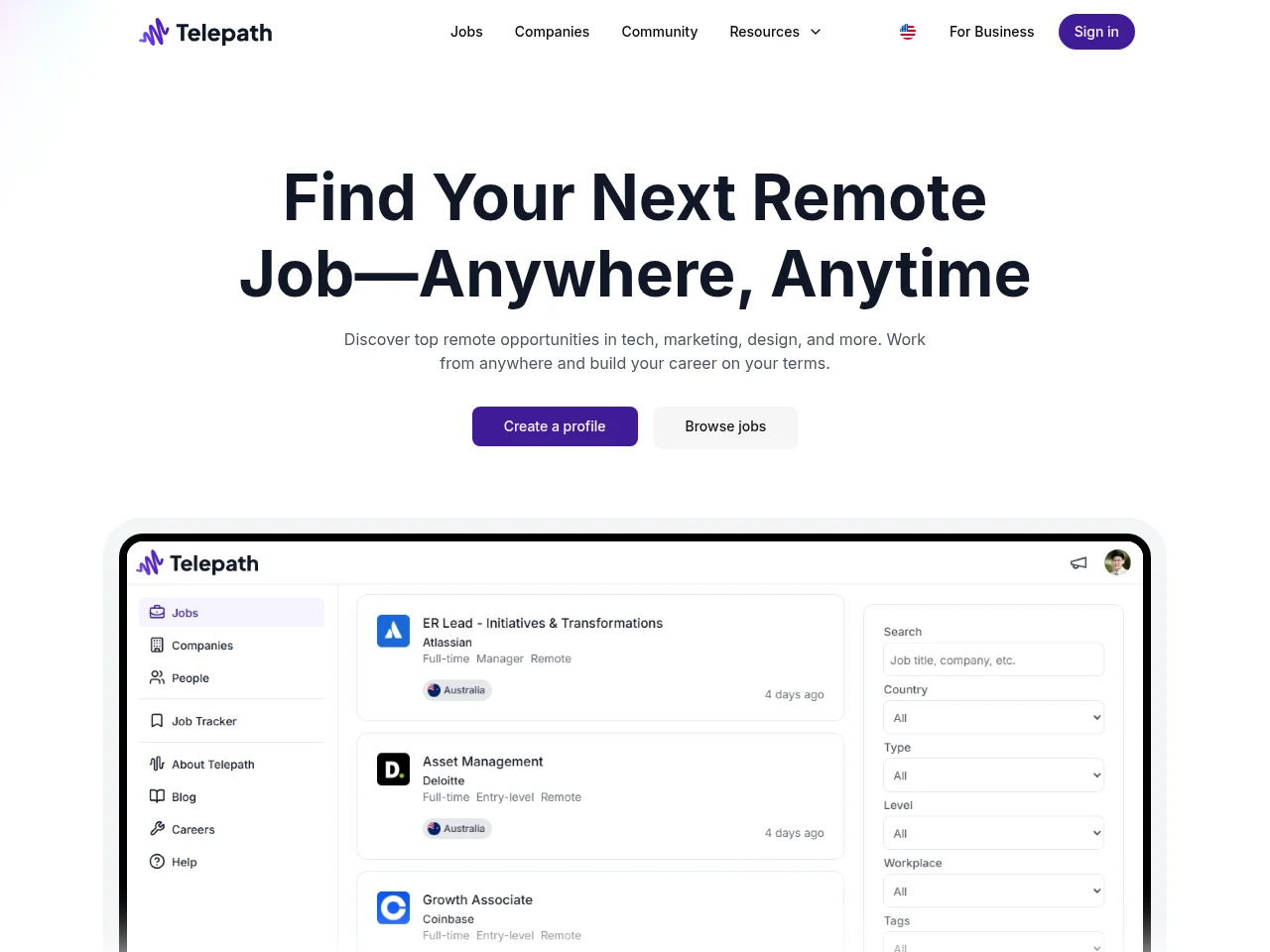 Telepath screenshot Telepath website screenshot