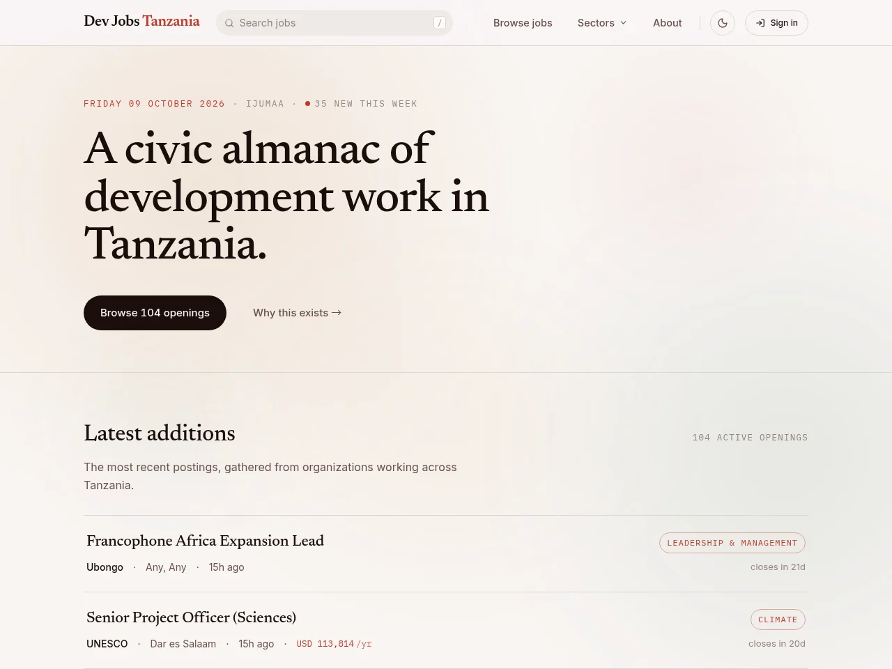 Dev Jobs Tanzania screenshot Dev Jobs Tanzania website screenshot