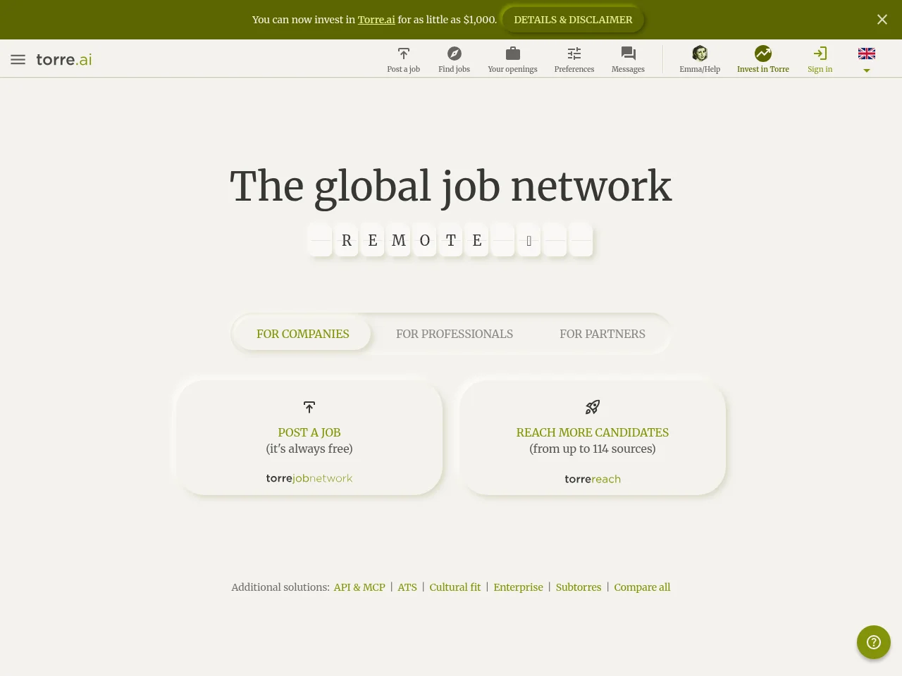 Torre website screenshot