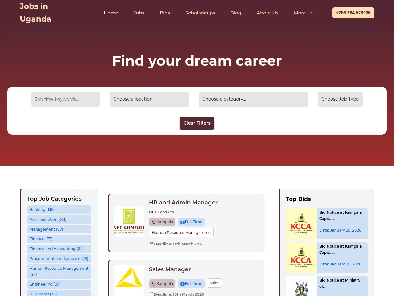 Jobs In Uganda website screenshot