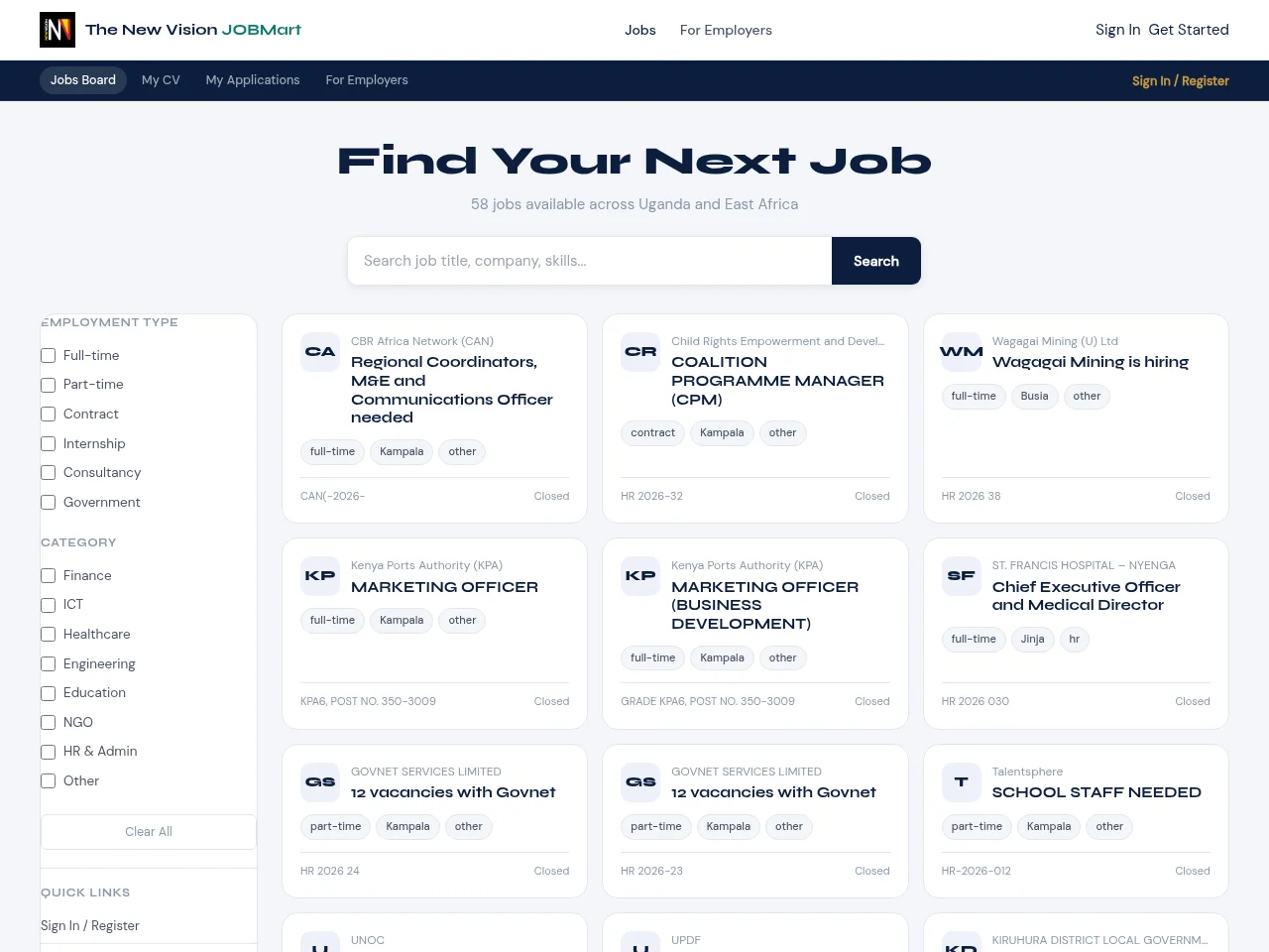 The New Vision JOBMart screenshot The New Vision JOBMart website screenshot
