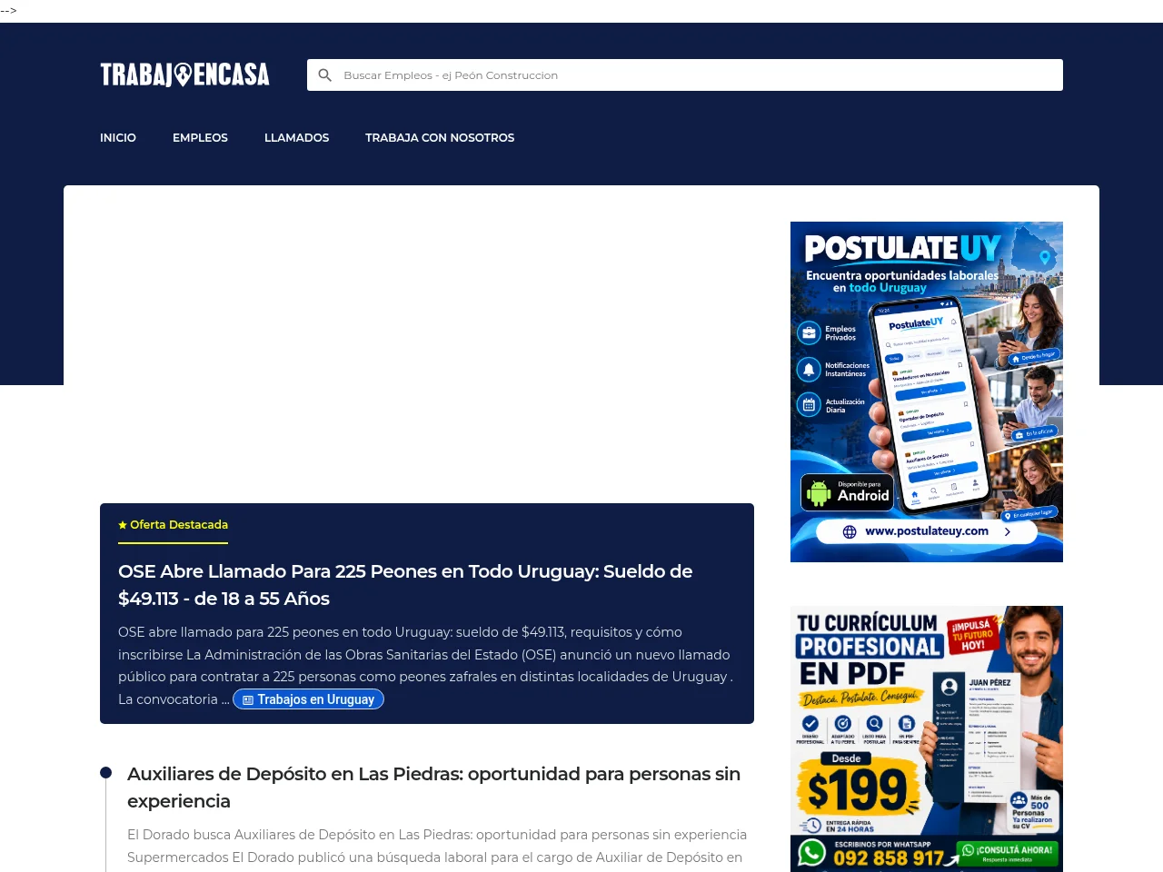 Trabajo En Casa Uruguay website screenshot