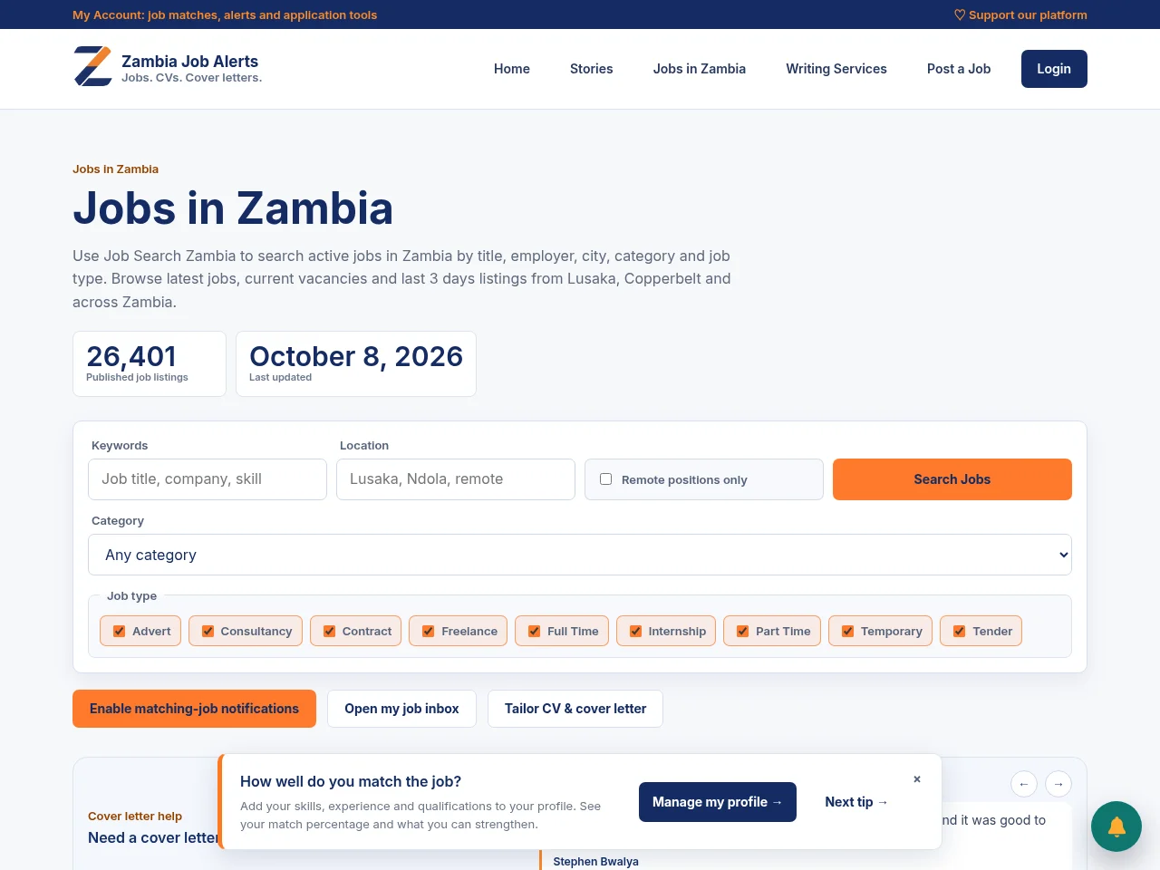 Zambia Job Alerts screenshot Zambia Job Alerts website screenshot