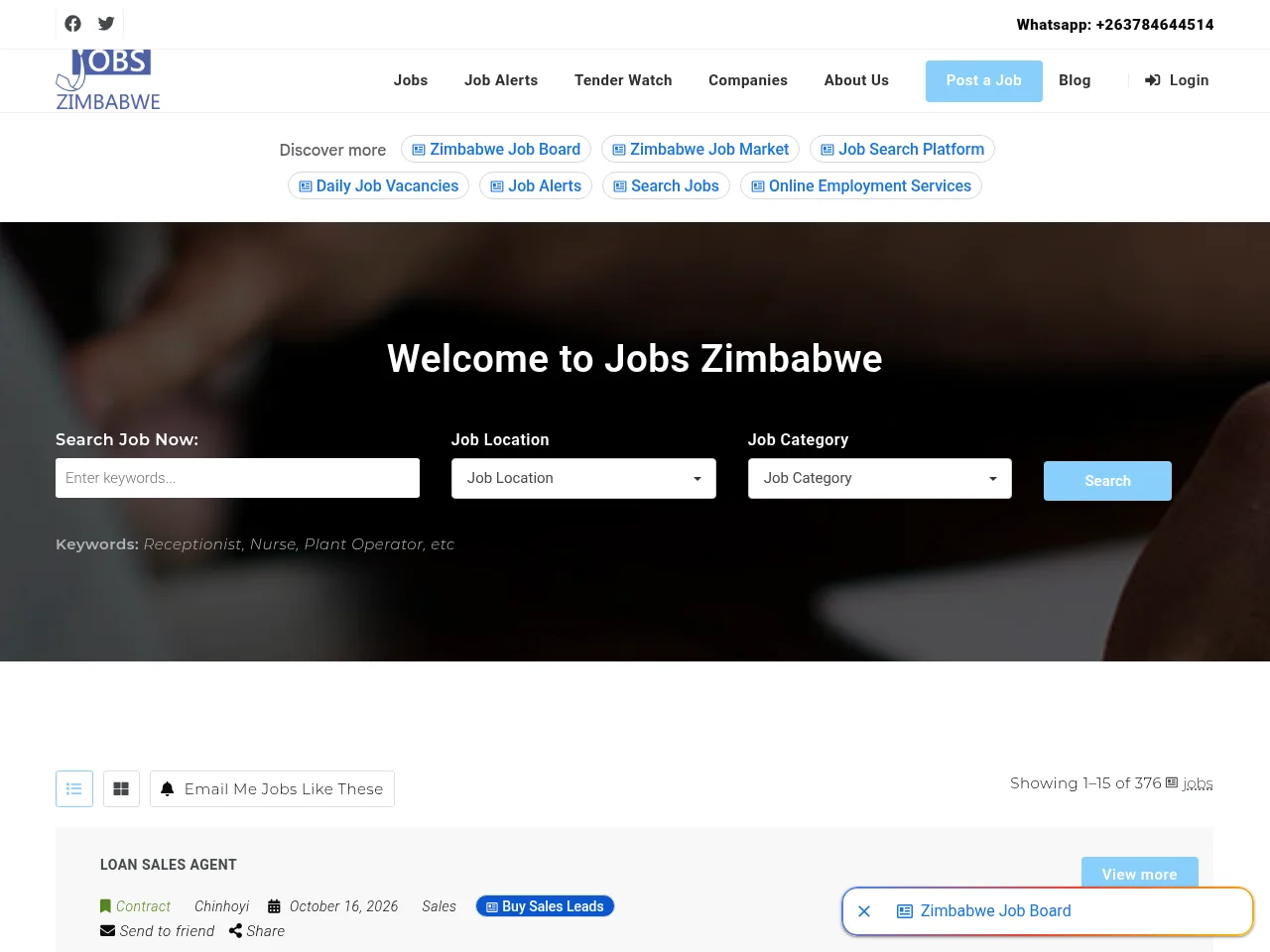 Jobs Zimbabwe website screenshot