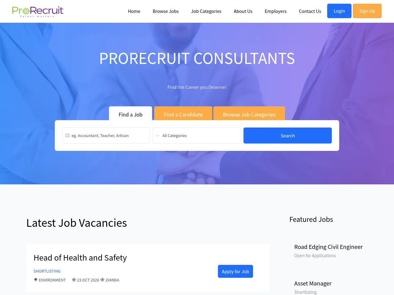 Prorecruit Consultants website screenshot