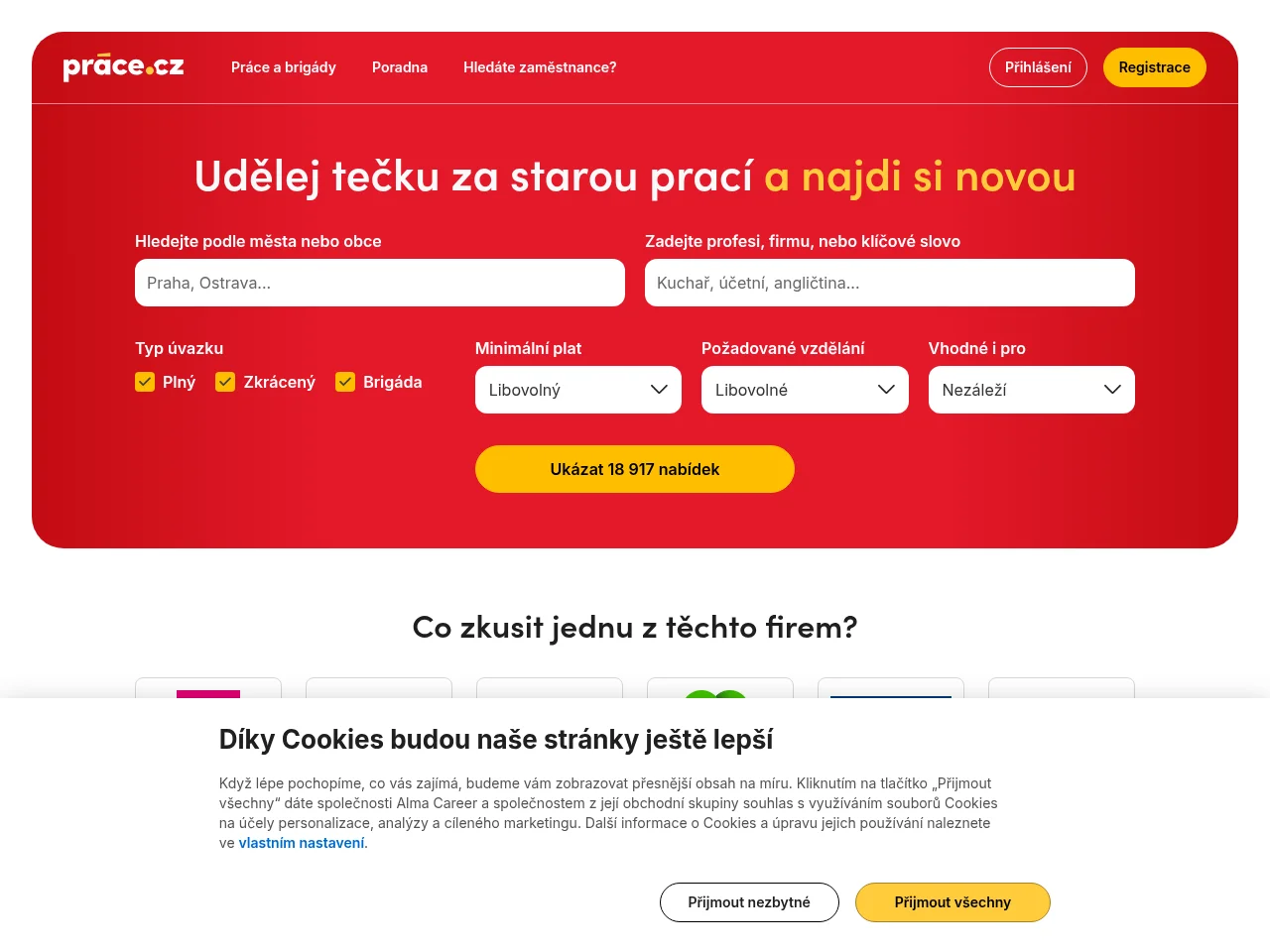 Prace website screenshot