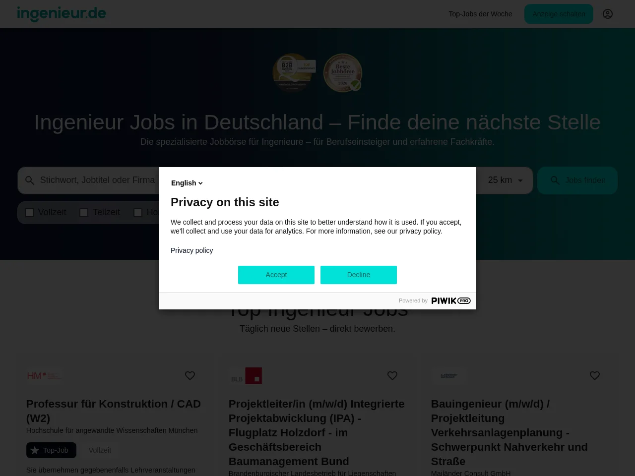 Ingenieur Jobs website screenshot