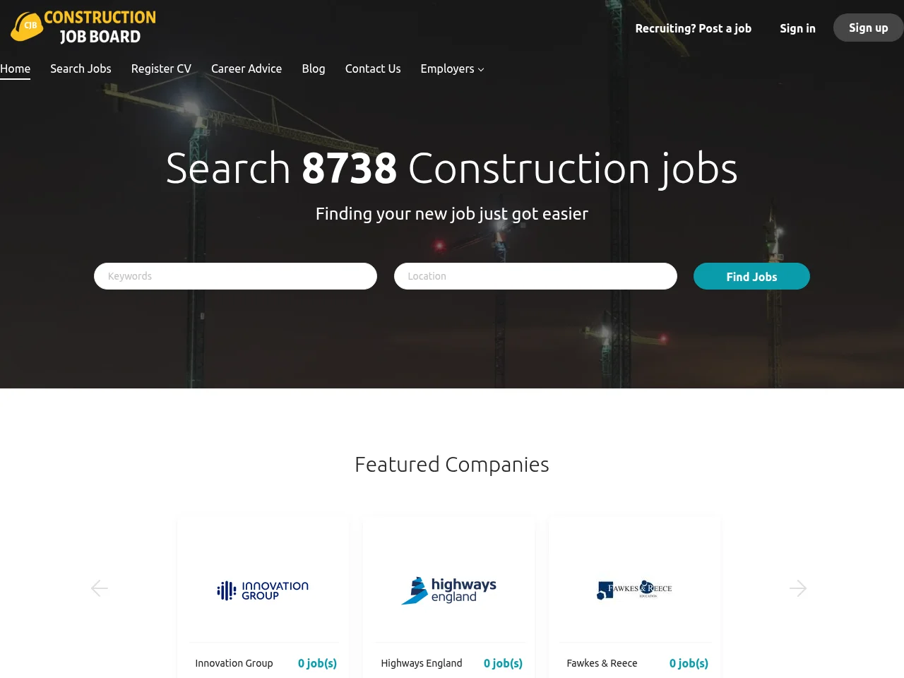 Construction Job Board website screenshot