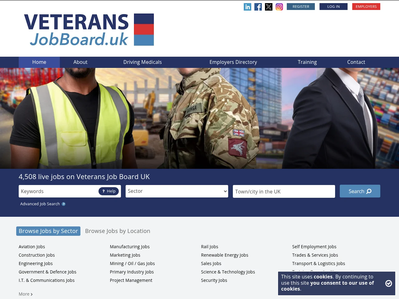 Veterans Job Board UK website screenshot
