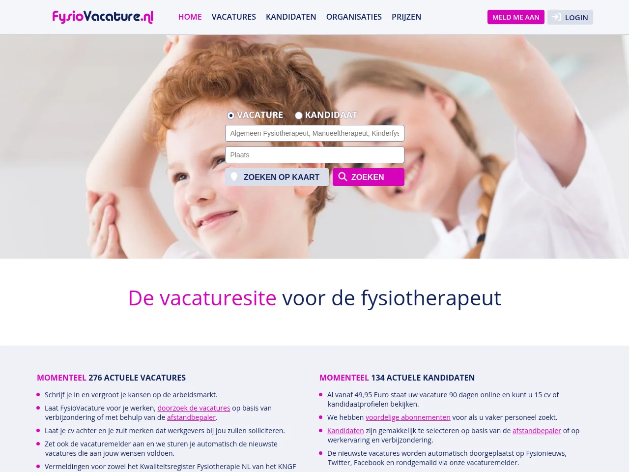 FysioVacature website screenshot