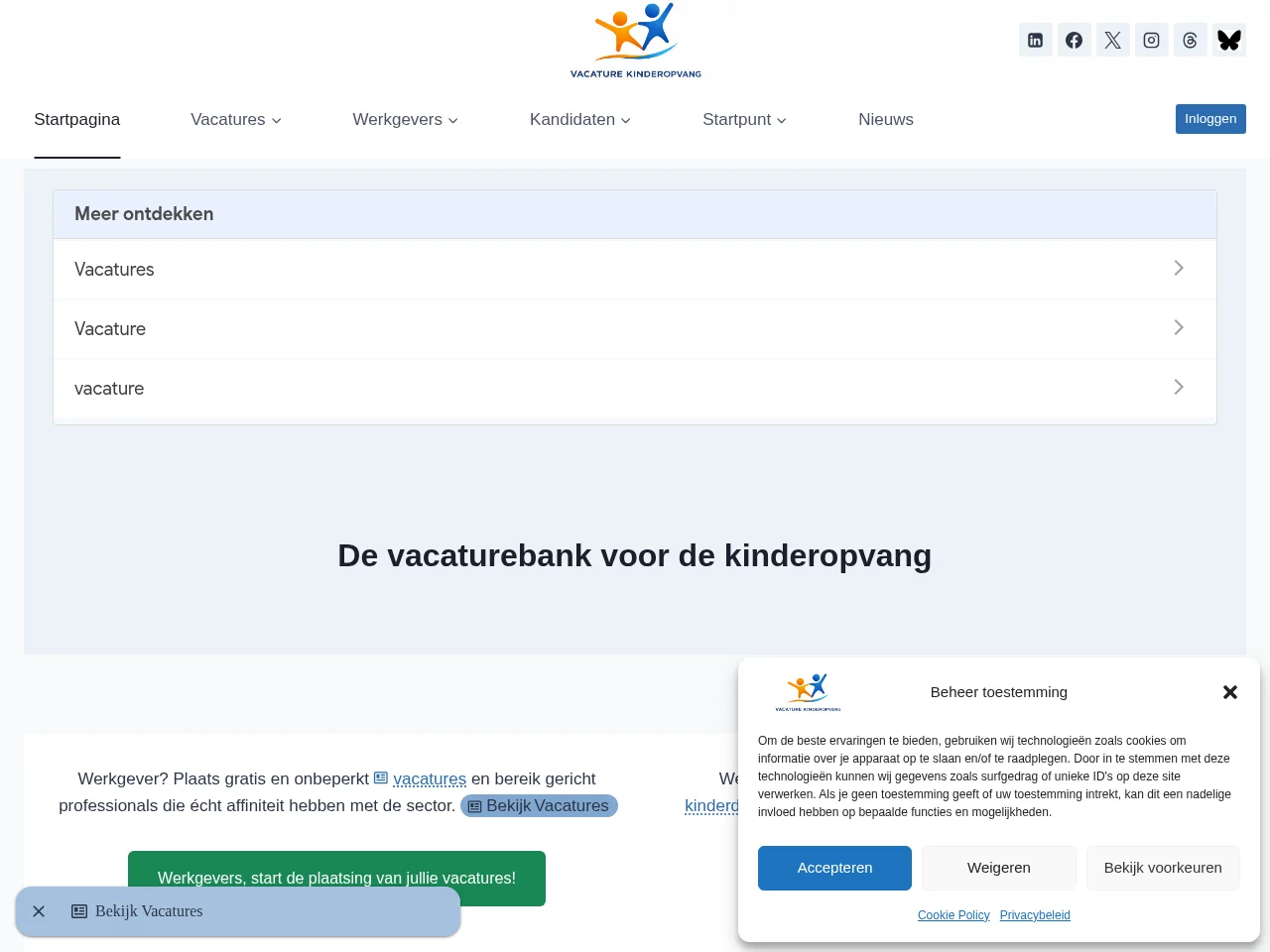 VacatureKinderopvang website screenshot