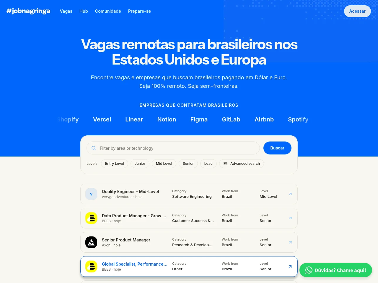 Job na Gringa website screenshot