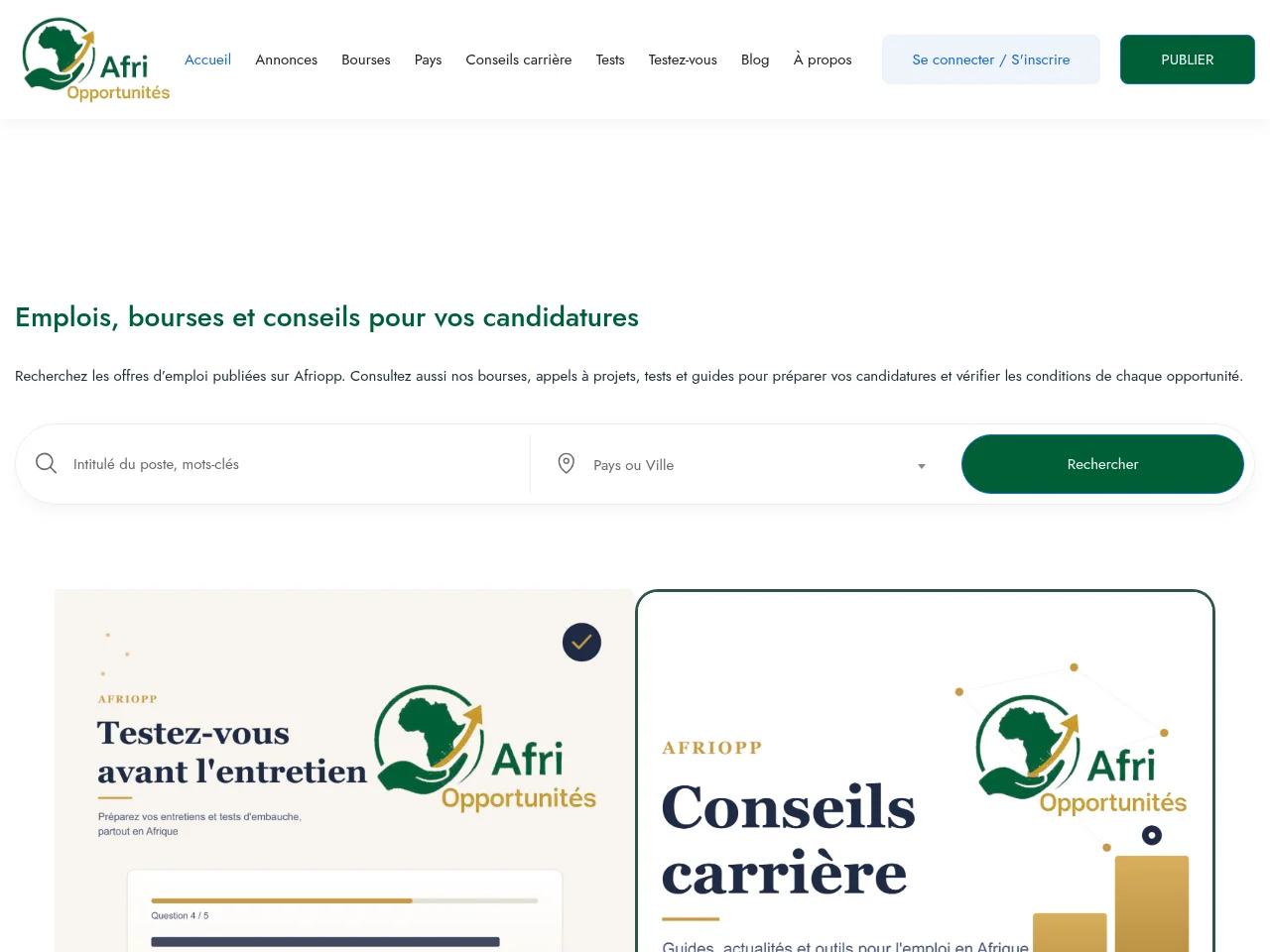 Afriopp screenshot Afriopp website screenshot