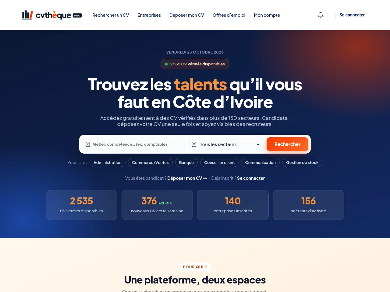 CVthèque Pro website screenshot
