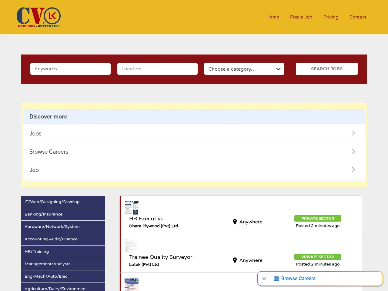 CV Jobs in Sri Lanka and Foreign, Government Jobs in Sri Lanka – Jobs in Sri Lanka website screenshot