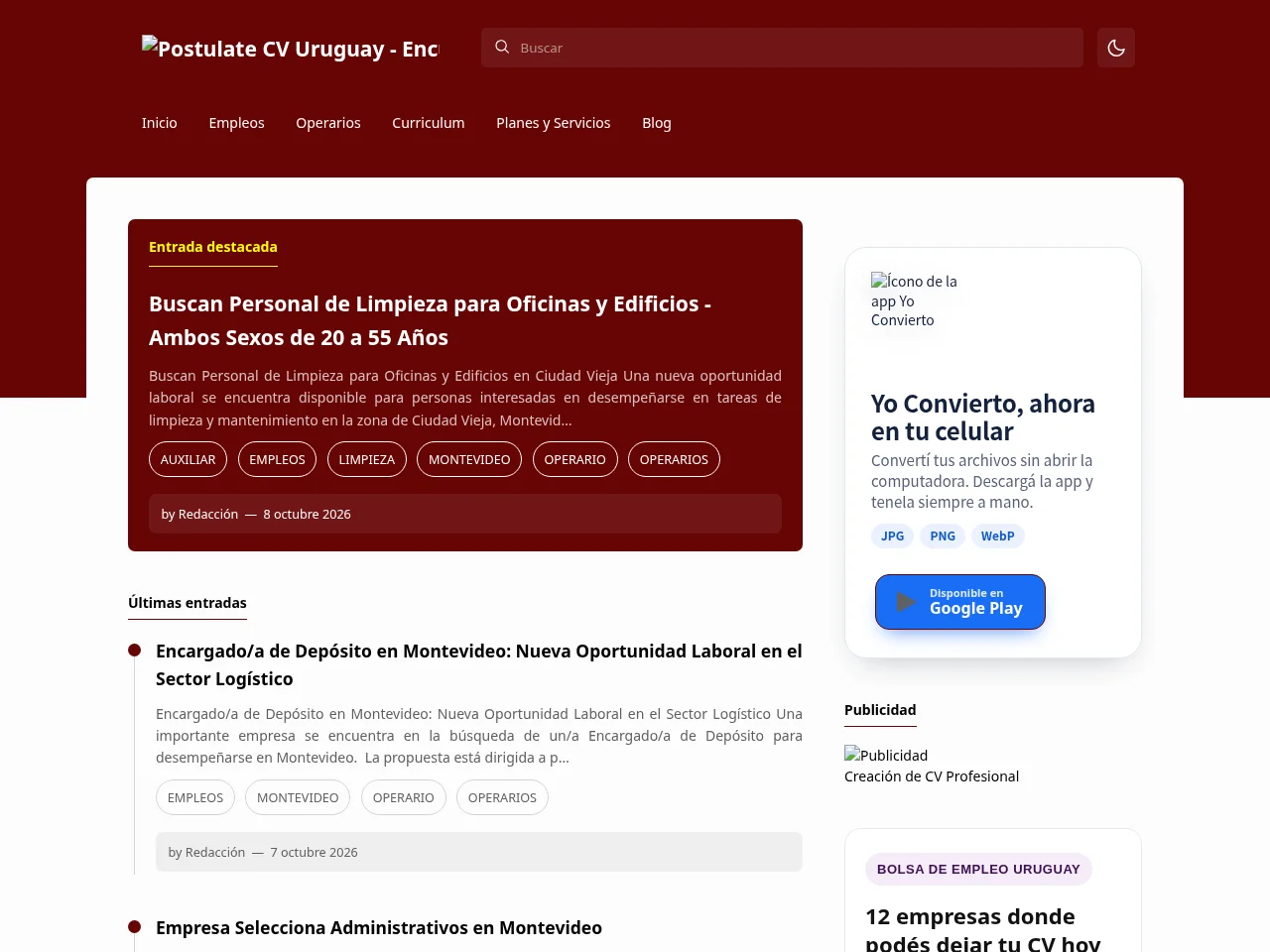 Postulate CV Uruguay website screenshot