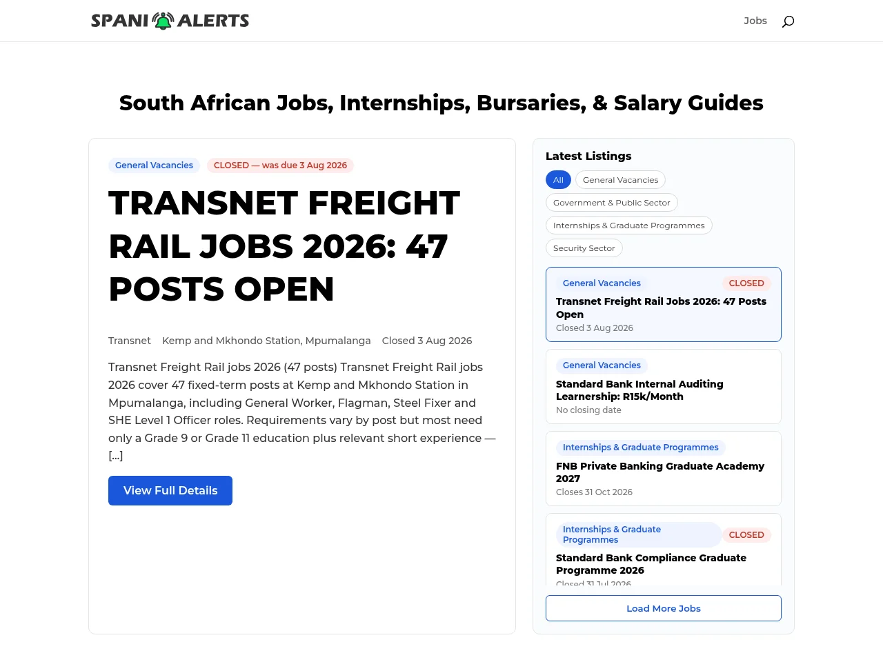 Spani Alerts website screenshot