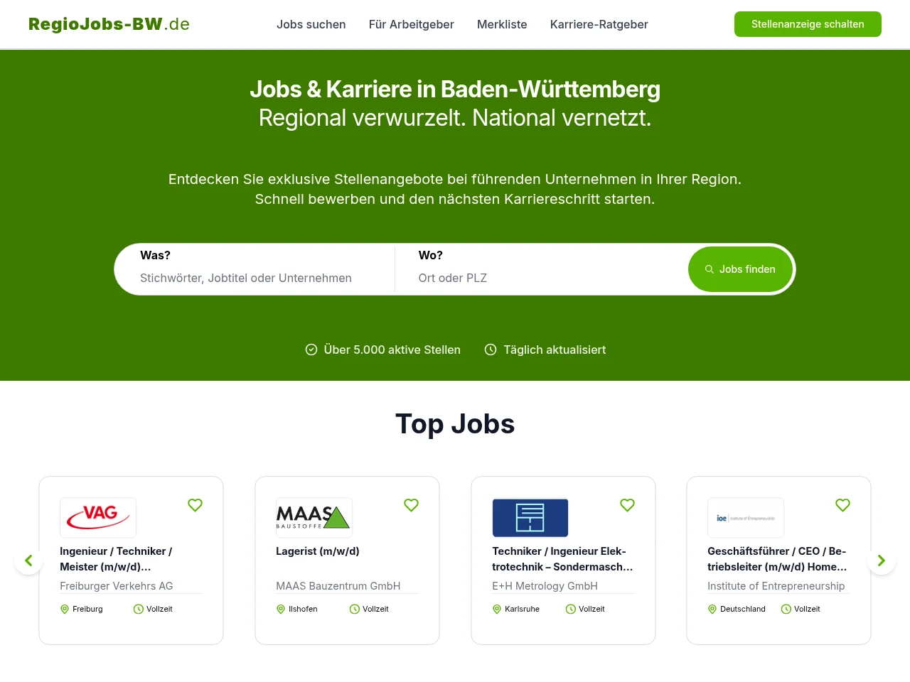 RegioJobs-BW website screenshot