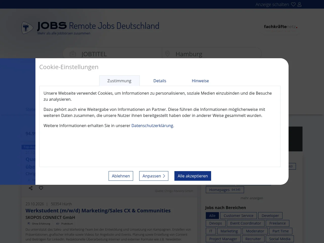 Remote Jobs Deutschland website screenshot