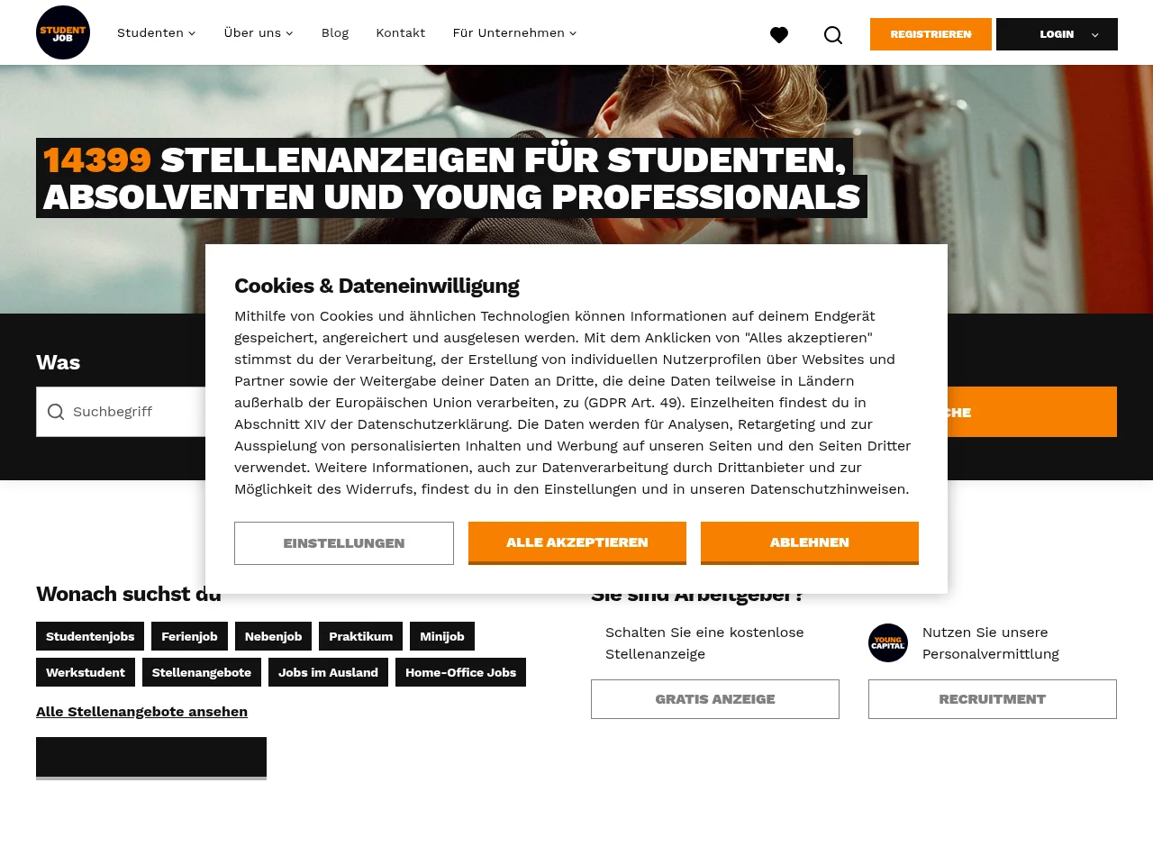 StudentJob DE website screenshot