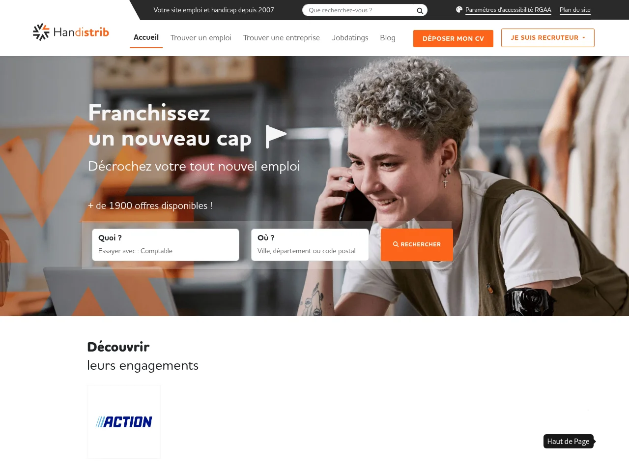 Handistrib website screenshot