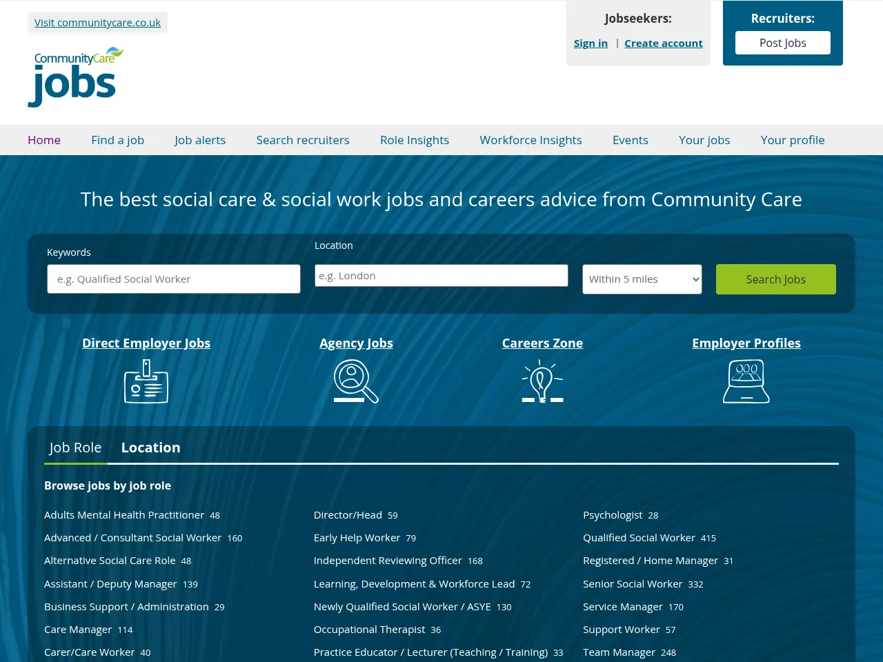 Community Care Jobs website screenshot