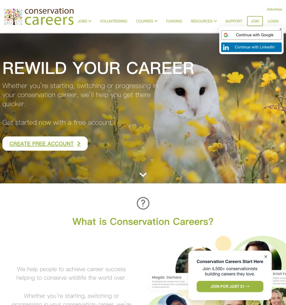 Conservation Careers website screenshot