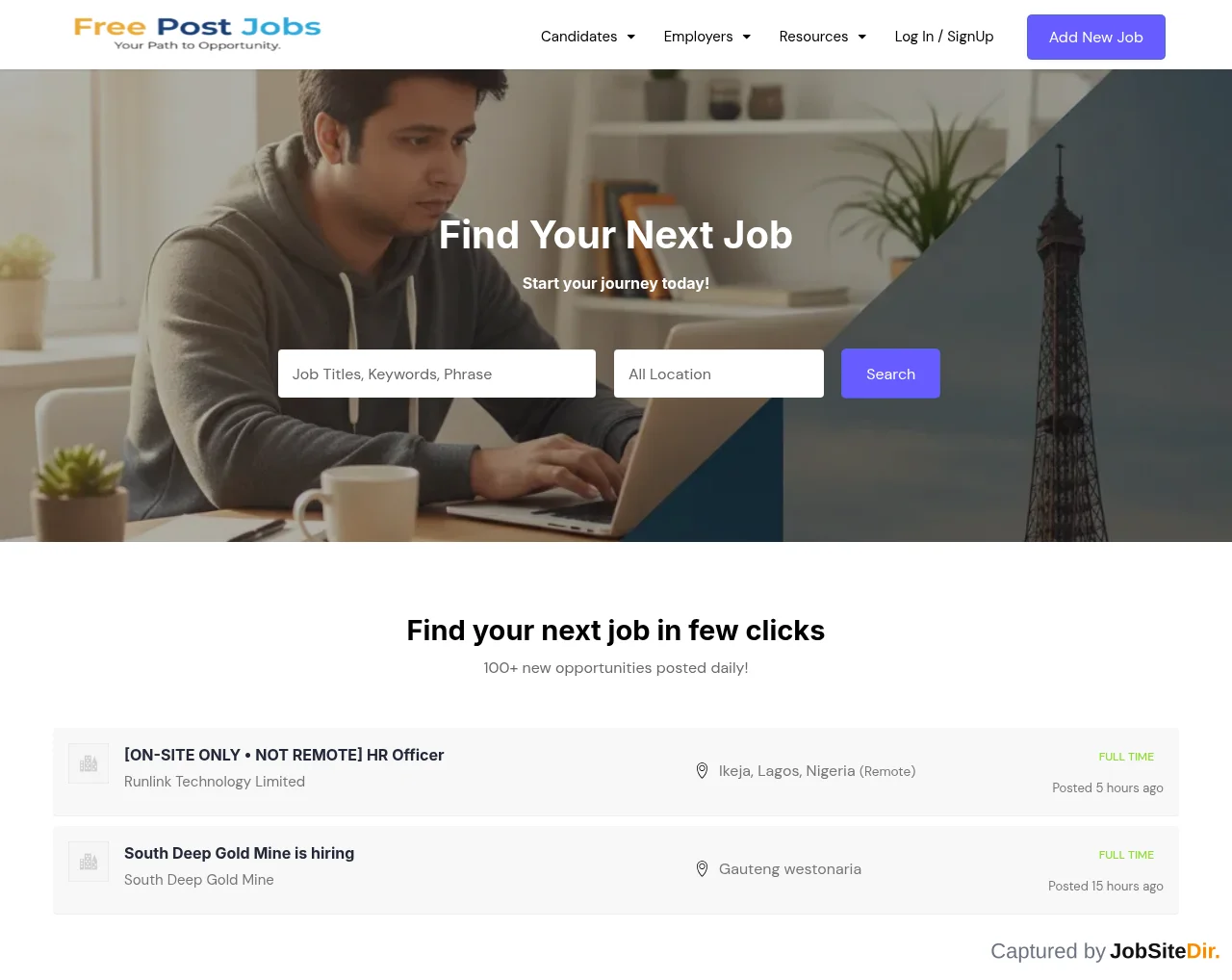 FreePost Jobs website screenshot