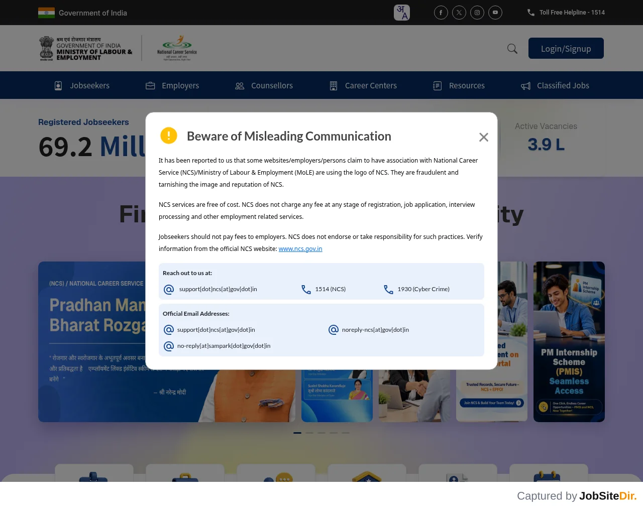 NCS Portal website screenshot