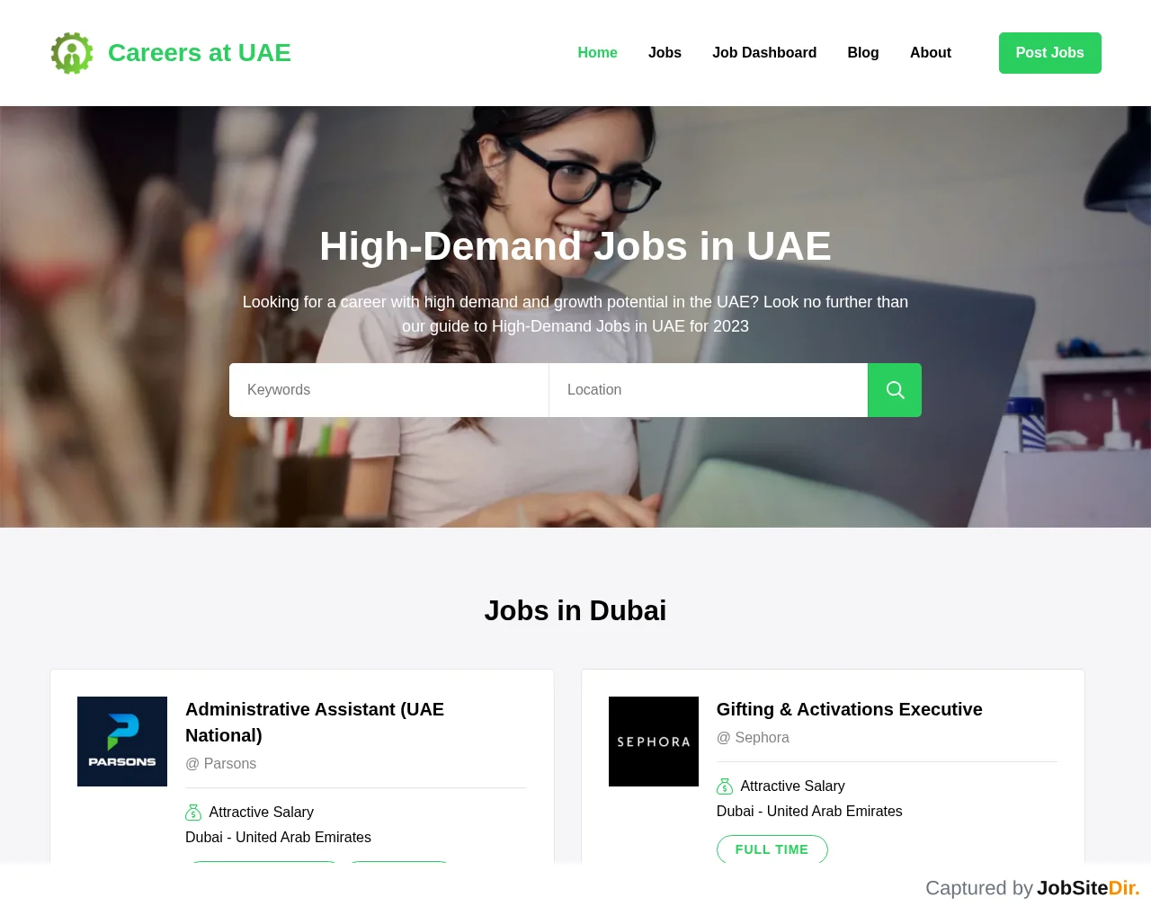 Careers at UAE website screenshot