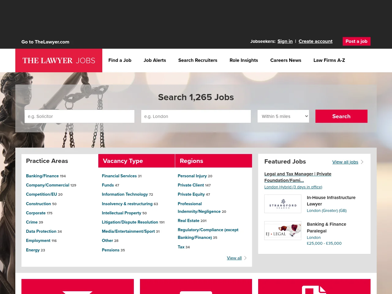 The Lawyer Jobs website screenshot