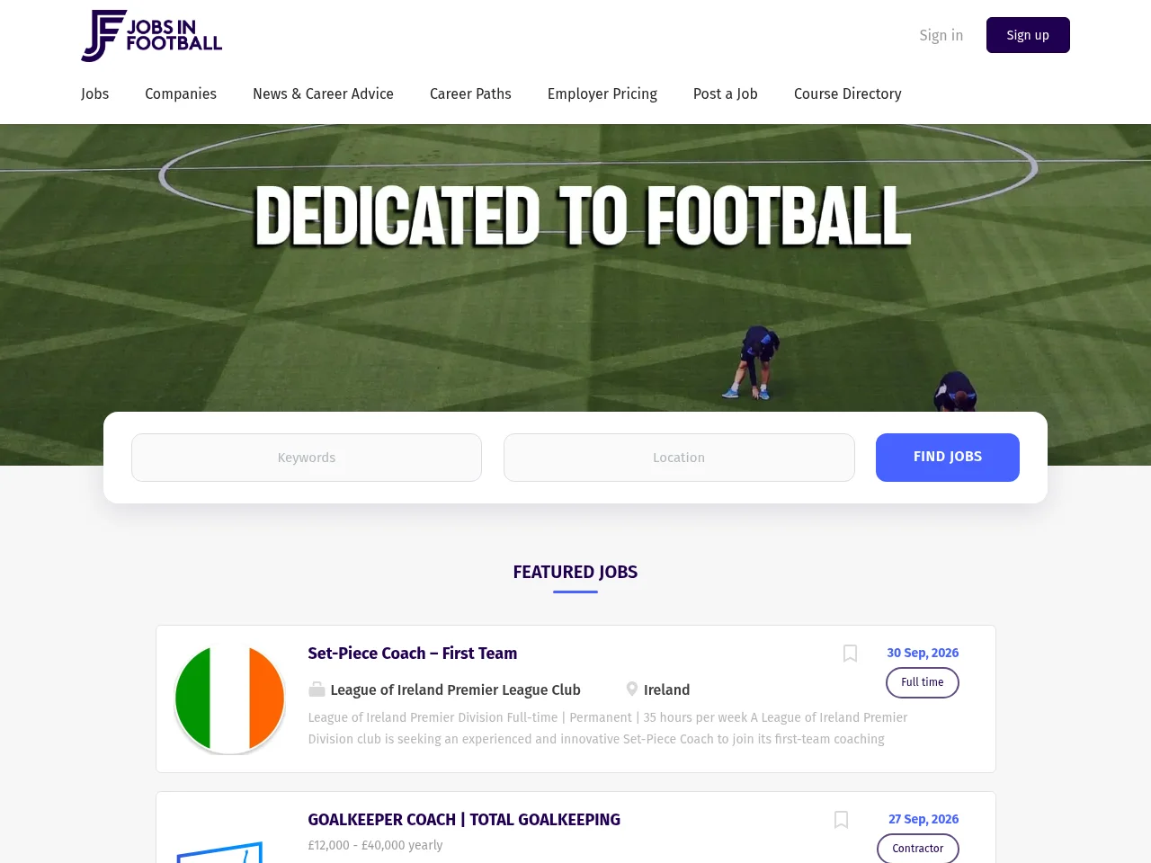 Jobs in Football screenshot Jobs in Football website screenshot