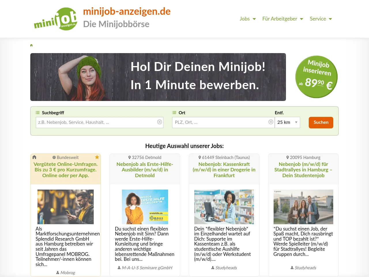 Minijob-Anzeigen website screenshot