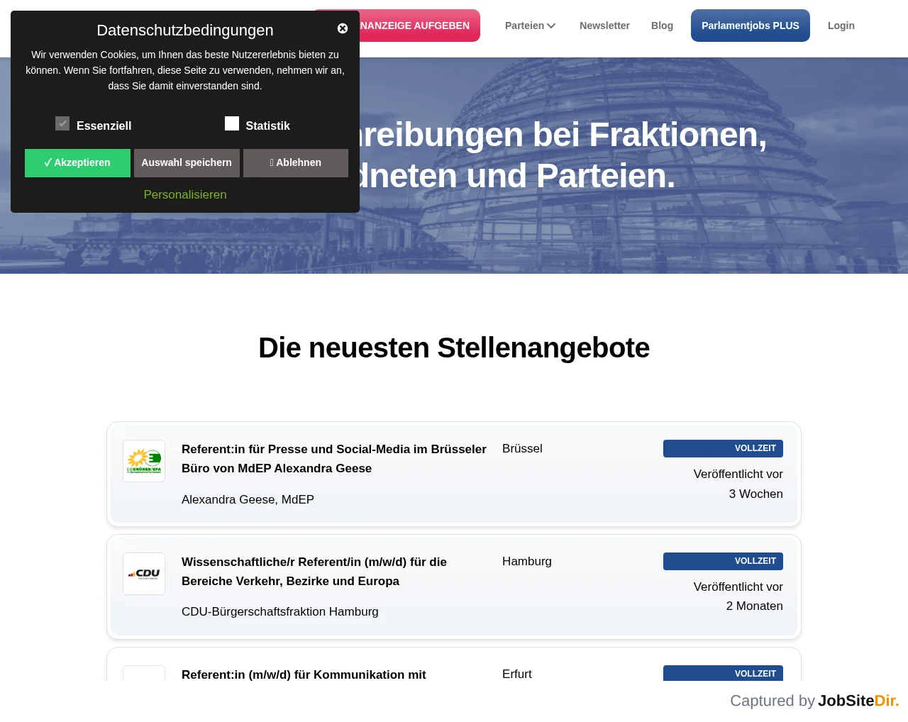 Parlamentjobs screenshot Parlamentjobs website screenshot