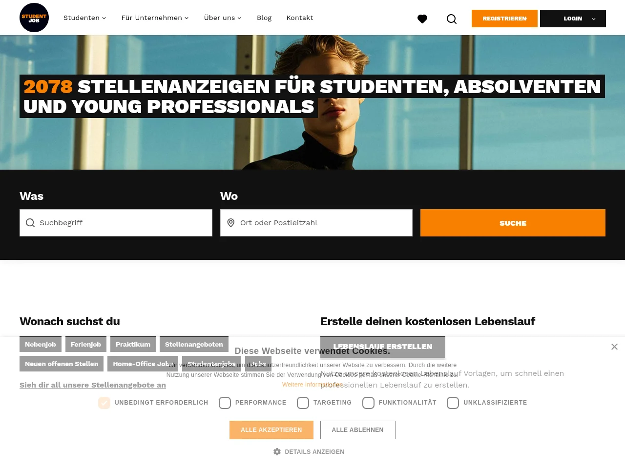 StudentJob CH website screenshot