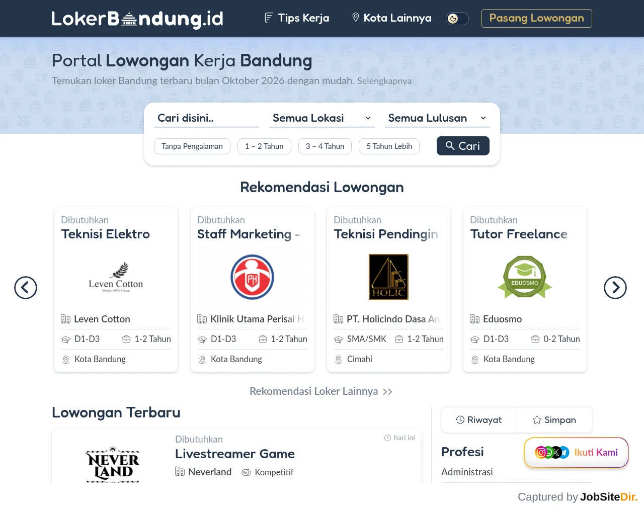 Loker Bandung ID website screenshot